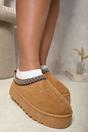 Brown iKrush Brown Jolene Aztec Detail Low Ankle Platform Slipper Boots, Image 8 of 8