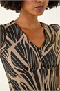Black Abstract Chiffon Wrap Asymmetric Midi Dress, Image 5 of 5