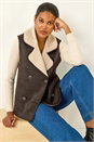 Brown Faux Leather Borg Lined Gilet, Image 2 of 7