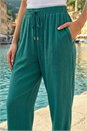 Dark Green Petite Linen Blend Tie Waist Trousers, Image 4 of 4