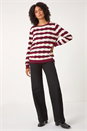 Wine Striped Scallop Cotton Blend Tie Jumper, Image 4 of 5