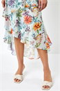 Sage Floral Chiffon Frill Tiered Midi Wrap Dress, Image 5 of 5