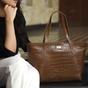 Tan 'AGNES' Croc Embossed Real Leather Designer Tote Bag, Image 2 of 6