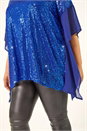 Royal Blue Curve Full Sequin Chiffon Overlay Top, Image 5 of 5