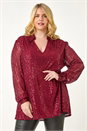 Wine Curve Sequin V-Neck Stretch Shirt, Image 4 of 5