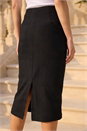 Black Jersey Textured Elastic Waist Pencil Skirt, Image 4 of 4