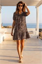 Brown Animal Print Pintuck Smock Dress, Image 2 of 4
