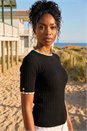 Black Button Detail Ribbed Knit Top, Image 1 of 4