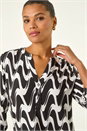 Black Geometric Print V-Neck Stretch Blouse, Image 4 of 5