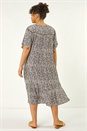 Grey Curve Tassel Trim Printed Dress, Image 3 of 5