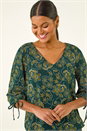 Olive Floral V-Neck Stretch Top, Image 2 of 6