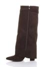 Brown AJVANI Brown High Block Heel Pointed Toe Fold Over Knee Boots, Image 3 of 4