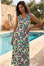 Purple Abstract Print Sleeveless Midi Dress, Image 1 of 4