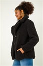 Black Dusk Textured Borg Pocket Short Coat, Image 2 of 5