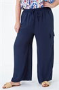 Navy  Curve Linen Look Wide Leg Trousers, Image 4 of 5