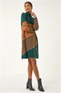 Dark Green Patchwork Knit Jumper Dress, Image 2 of 5