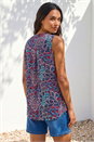 Blue Abstract Print Stretch Vest Top, Image 2 of 4