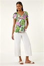 PINK Leaf Print V-Neck Stretch Top, Image 2 of 5