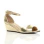 Gold AJVANI Gold Mid Wedge Heel Ankle Strap Sandals, Image 1 of 6