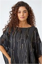 Black Metallic Foil Print Chiffon Overlay Top, Image 4 of 5