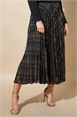 Black Metallic Check Print Pleated Maxi Skirt, Image 1 of 4