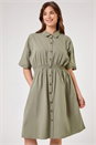 Khaki Curve Shirred Waist Shirt Dress, Image 1 of 5