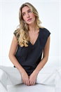 Black Dusk V-Neck Pleated Cotton Top, Image 1 of 5