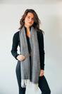 Black Herringbone Tassle Scarf, Image 4 of 5