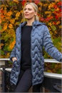 Steel Blue Wave Quilted Puffer Hooded Coat, Image 1 of 2
