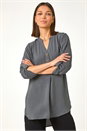 Grey Longline Bow Button Woven Top, Image 2 of 5