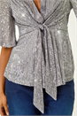 Silver Dusk Sequin Tie Front Top, Image 5 of 5