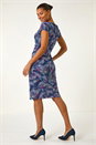 Navy  Abstract Print Gathered Shift Dress, Image 3 of 5
