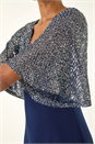 Navy  Sequin Flutter Sleeve Midi Dress, Image 5 of 5