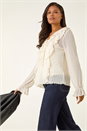 Ivory  Lace Ruffle Front Top, Image 2 of 8