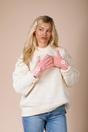 Pink Knit Floral Gloves, Image 3 of 4