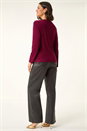 Wine V-Neck Metal Trim Stretch Top, Image 3 of 5