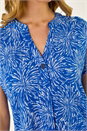 Royal Blue Abstract Print V-Neck Stretch Top, Image 5 of 5