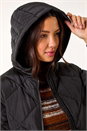 Black Longline Diamond Quilt Hooded Coat, Image 5 of 5