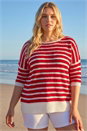 Red Curve Crochet Stripe Knit Top, Image 2 of 4