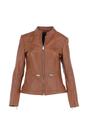 Tan 'Chiara' Mandarin Collar Real Leather Biker Jacket, Image 2 of 5