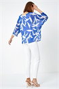 Blue Leaf Print Chiffon Overlay Top, Image 3 of 5