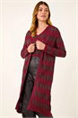 Red Shimmer Stitch Longline Knit Cardigan, Image 1 of 5