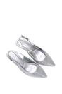 Silver XY LONDON Silver Slingback Court Shoes Pointed Kitten Heels With Crystal Details, Image 6 of 6