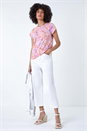 Pink Aztec Print Sequin Stretch T-Shirt, Image 2 of 5