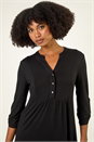 Black V-Neck Button Detail Tunic Top, Image 4 of 5