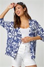 Blue Abstract Print Stretch Jersey Kimono, Image 1 of 4
