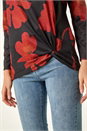 Red Floral Print Stretch Hem Top, Image 5 of 5