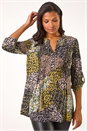 Green Contrast Pattern Pintuck Pleat Shirt, Image 4 of 5