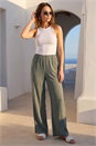 KHAKI Petite Wide Leg Textured Trouser, Image 1 of 4