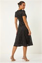 Black Sequin Lace Twist Front Midi Dress, Image 3 of 5